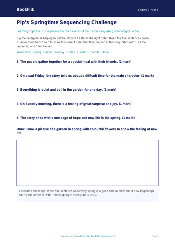 Free Easter Story Activity Sheet | Year 4 Supported | BookFlik worksheet preview — English Easter Story