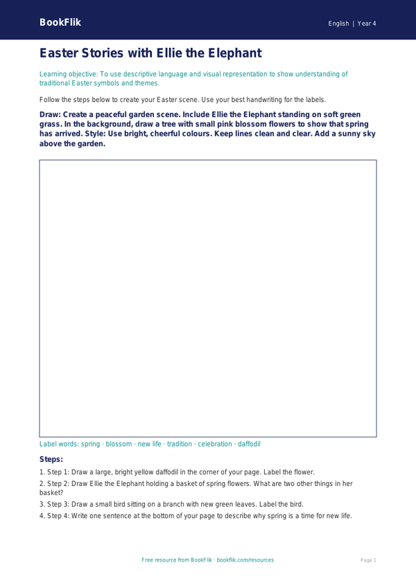 Free Easter Story Drawing Sheet | Year 4 Supported | BookFlik worksheet preview — English Easter Story