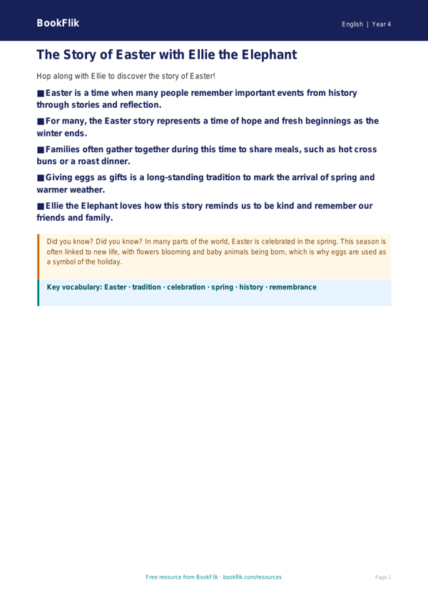 Free Easter Story Poster | Year 4 Supported | BookFlik worksheet preview — English Easter Story