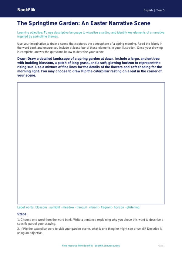 Free Easter Story Drawing Sheet | Year 5 Core | BookFlik worksheet preview — English Easter Story