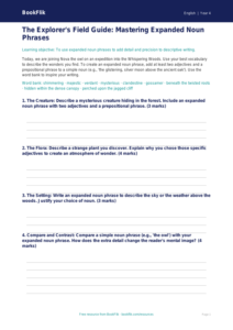 Free Expanded Noun Phrases Template | Year 4 Greater Depth | BookFlik