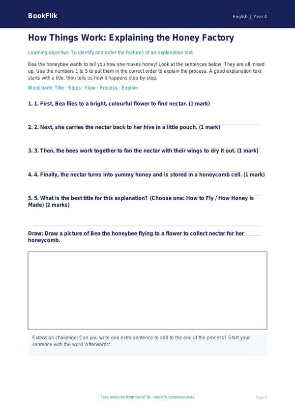 Free Explanation Texts Activity Sheet | Year 4 Supported | BookFlik worksheet preview — English Explanation Texts