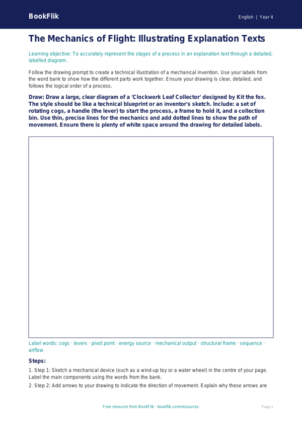 Free Explanation Texts Drawing Sheet | Year 4 Greater Depth | BookFlik worksheet preview — English Explanation Texts
