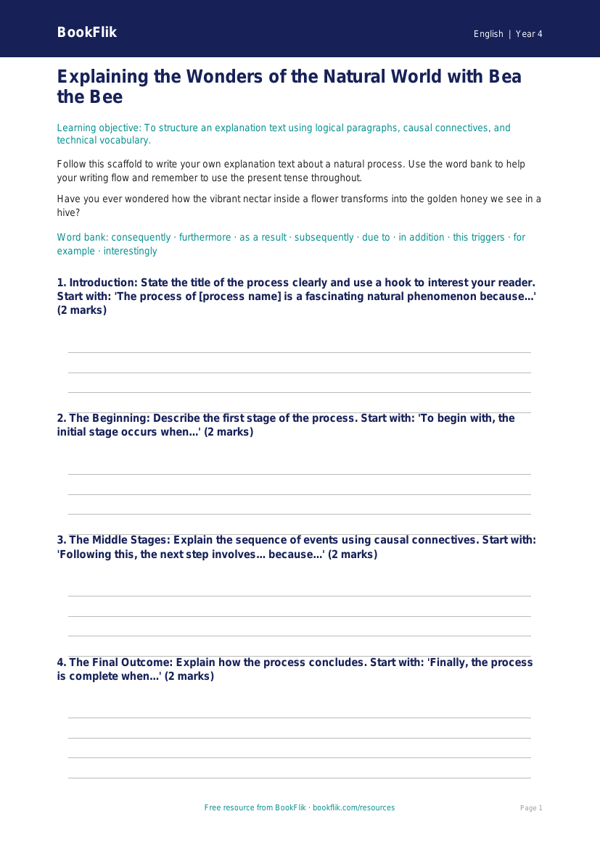Free Explanation Texts Writing Frame | Year 4 Greater Depth | BookFlik worksheet preview — English Explanation Texts
