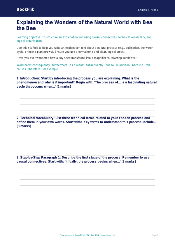 Free Explanation Texts Writing Frame | Year 5 Core | BookFlik worksheet preview — English Explanation Texts