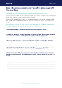 Free Figurative Language Assessment | Year 4 Supported | BookFlik