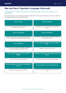 Free Figurative Language Flashcards | Year 4 Supported | BookFlik