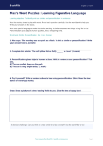 Free Figurative Language Worksheet | Year 4 Supported | BookFlik