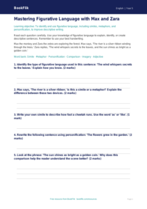 Free Figurative Language Worksheet | Year 5 Core | BookFlik