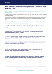 Free Fronted Adverbials Assessment | Year 4 Greater Depth | BookFlik