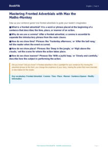 Free Fronted Adverbials Poster | Year 4 Greater Depth | BookFlik
