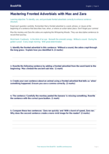 Free Fronted Adverbials Worksheet | Year 4 Greater Depth | BookFlik
