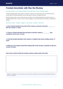 Free Fronted Adverbials Worksheet | Year 4 Supported | BookFlik