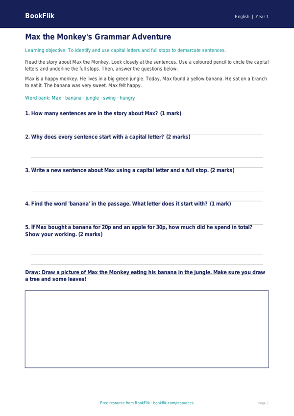 Free Grammar Track Sheet | Year 1 Core | BookFlik worksheet preview — English Grammar