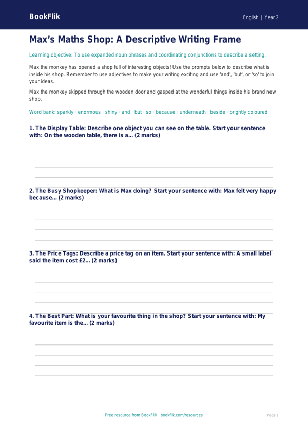 Free Grammar Writing Frame | Year 2 Core | BookFlik worksheet preview — English Grammar