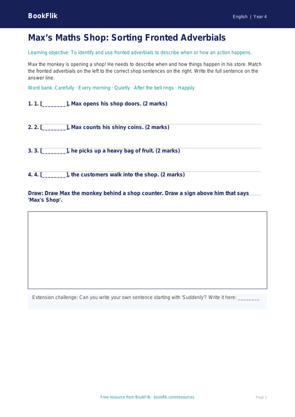 Free Grammar Activity Sheet | Year 4 Supported | BookFlik worksheet preview — English Grammar