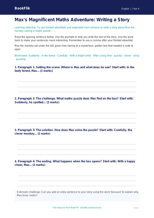 Free Grammar Writing Frame | Year 4 Supported | BookFlik worksheet preview — English Grammar