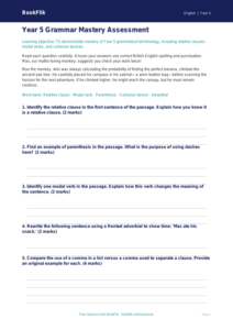 Free Grammar Assessment | Year 5 Greater Depth | BookFlik