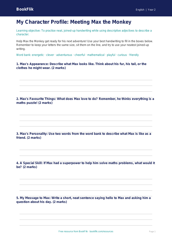 Free Handwriting Template | Year 2 Core | BookFlik worksheet preview — English Handwriting