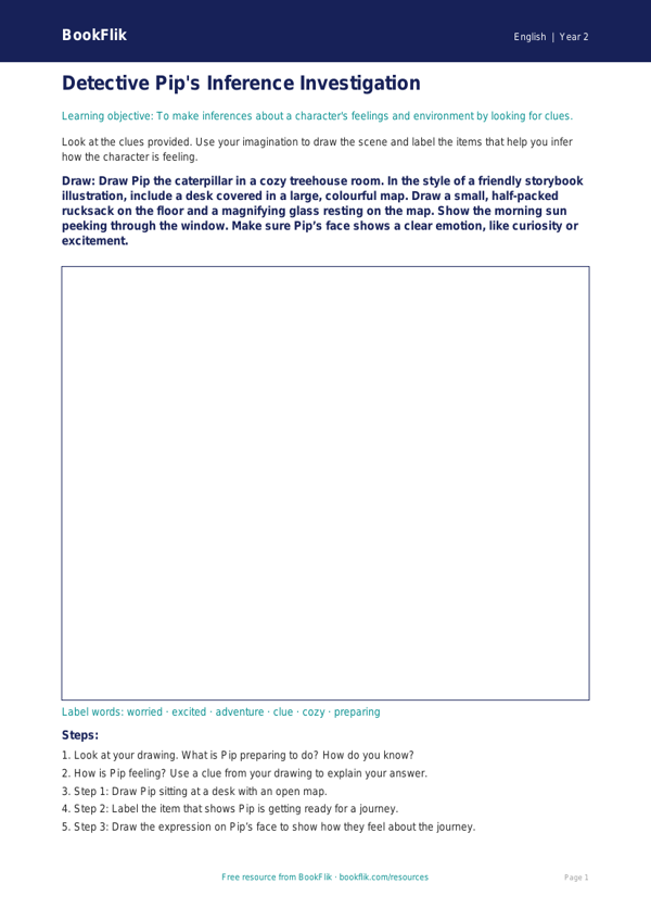 Free Inference Drawing Sheet | Year 2 Core | BookFlik worksheet preview — English Inference