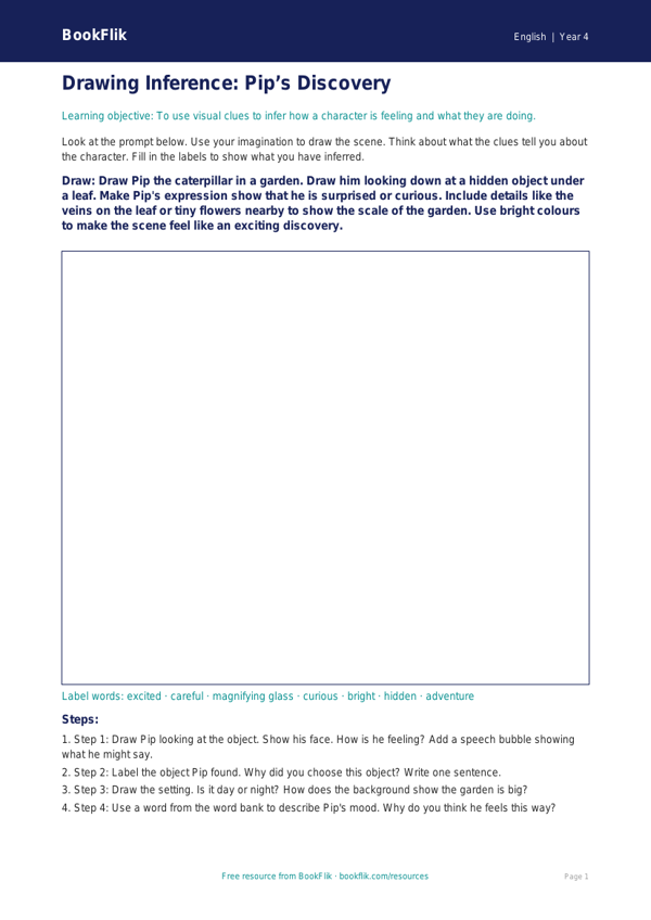 Free Inference Drawing Sheet | Year 4 Supported | BookFlik worksheet preview — English Inference