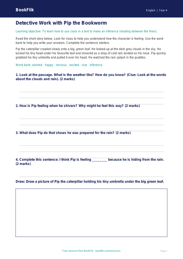Free Inference Track Sheet | Year 4 Supported | BookFlik worksheet preview — English Inference