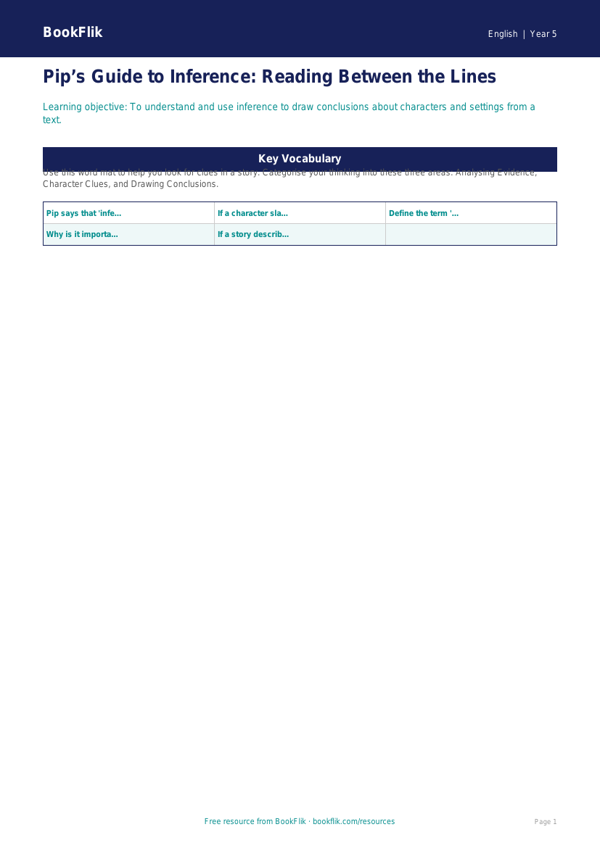 Free Inference Word Mat | Year 5 Core | BookFlik worksheet preview — English Inference