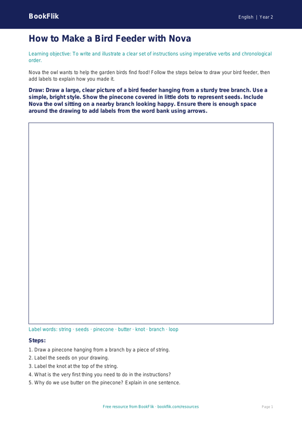 Free Instructions Drawing Sheet | Year 2 Core | BookFlik worksheet preview — English Instructions