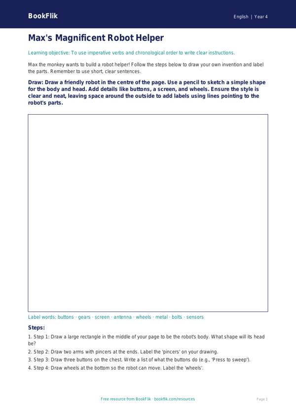 Free Instructions Drawing Sheet | Year 4 Supported | BookFlik worksheet preview — English Instructions
