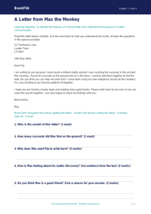 Free Letter Writing Comprehension | Year 4 Supported | BookFlik