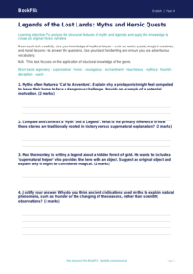 Free Myths And Legends Worksheet | Year 4 Greater Depth | BookFlik