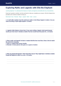 Free Myths And Legends Worksheet | Year 4 Supported | BookFlik