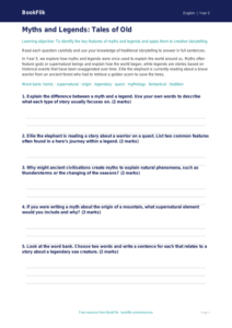 Free Myths And Legends Worksheet | Year 5 Core | BookFlik