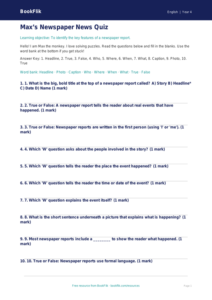 Free Newspaper Writing Quiz | Year 4 Supported | BookFlik