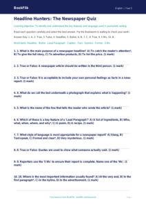 Free Newspaper Writing Quiz | Year 5 Core | BookFlik