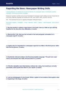 Free Newspaper Writing Worksheet | Year 5 Core | BookFlik