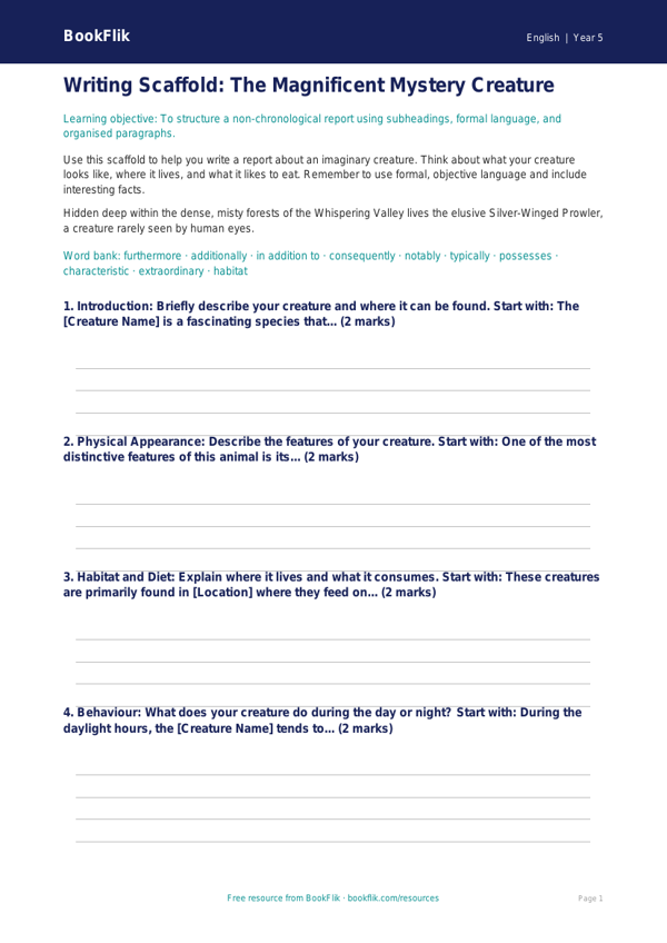 Free Non Chronological Reports Writing Frame | Year 5 Core | BookFlik worksheet preview — English Non Chronological Reports