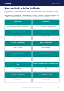 Free Nouns And Verbs Flashcards | Year 1 Core | BookFlik