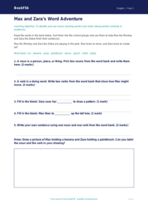 Free Nouns And Verbs Worksheet | Year 1 Core | BookFlik