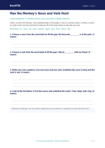 Free Nouns And Verbs Template | Year 4 Supported | BookFlik