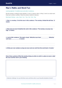 Free Nouns And Verbs Worksheet | Year 4 Supported | BookFlik