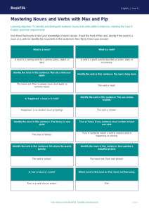 Free Nouns And Verbs Flashcards | Year 5 Core | BookFlik