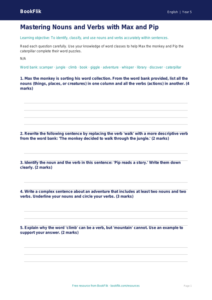 Free Nouns And Verbs Worksheet | Year 5 Core | BookFlik
