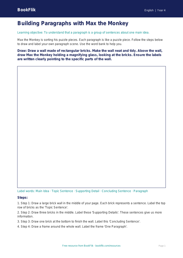 Free Paragraphs Drawing Sheet | Year 4 Supported | BookFlik worksheet preview — English Paragraphs