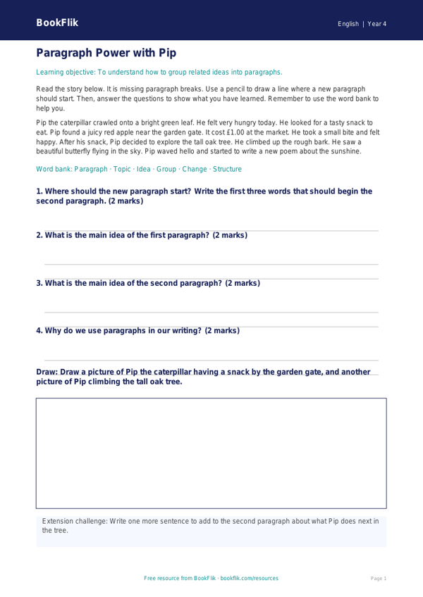 Free Paragraphs Track Sheet | Year 4 Supported | BookFlik worksheet preview — English Paragraphs