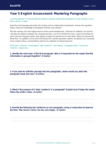 Free Paragraphs Assessment | Year 5 Core | BookFlik