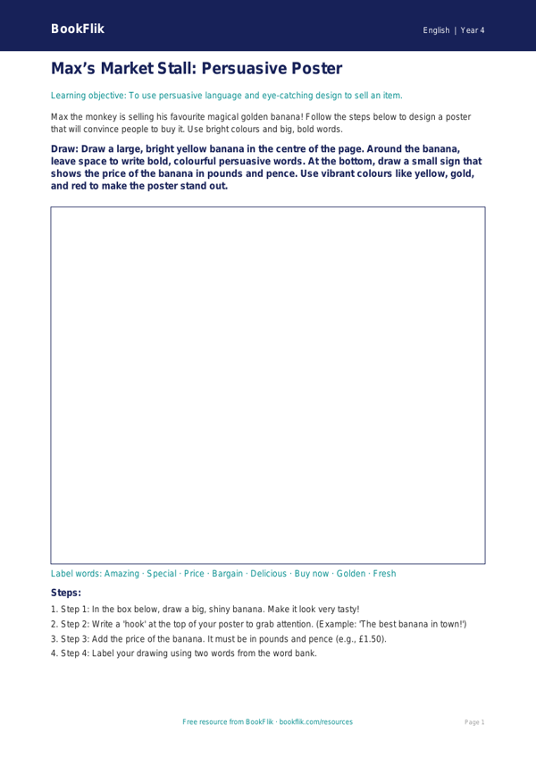 Free Persuasive Writing Drawing Sheet | Year 4 Supported | BookFlik worksheet preview — English Persuasive Writing