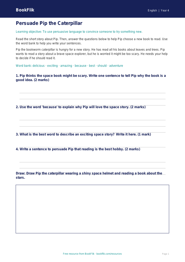 Free Persuasive Writing Track Sheet | Year 4 Supported | BookFlik worksheet preview — English Persuasive Writing