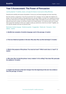 Free Persuasive Writing Assessment | Year 5 Core | BookFlik