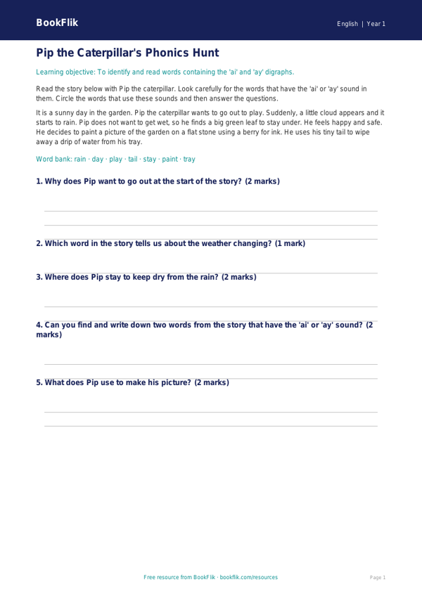 Free Phonics Track Sheet | Year 1 Core | BookFlik worksheet preview — English Phonics